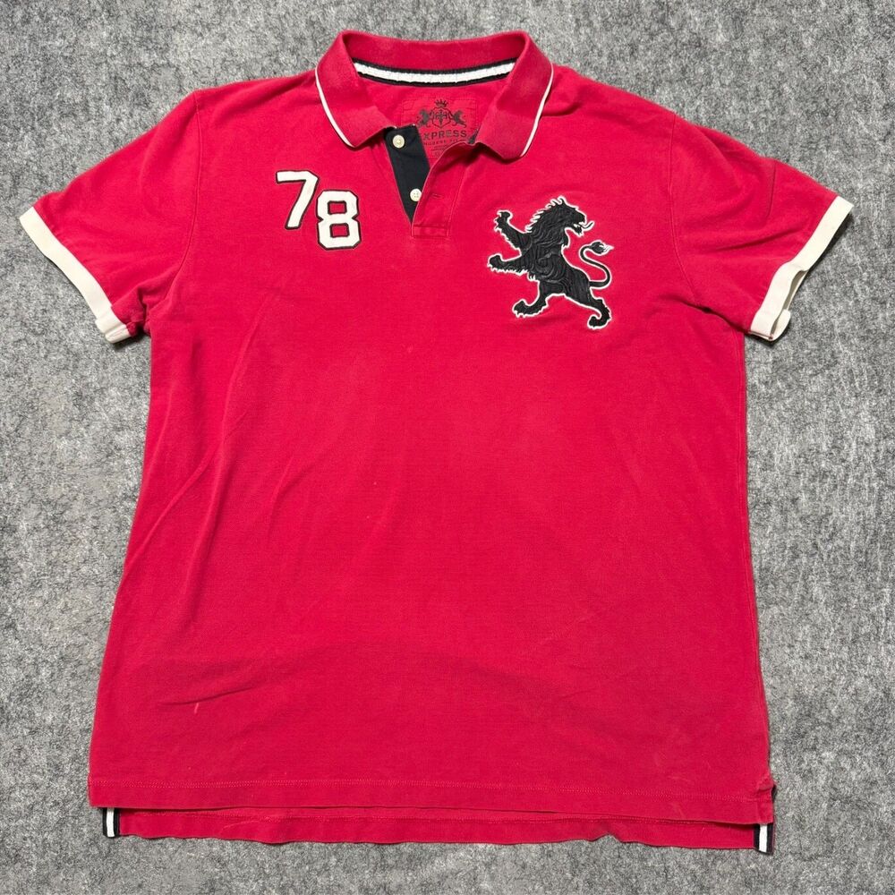 Vintage Express Mens Polo Shirt Size XL Dark Pink Rugby Big Lion Logo